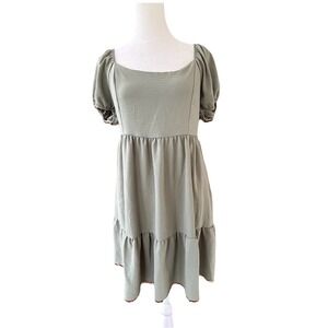 Altar'd State Sage Green Baby Doll Mini Dress Women's M Puff Sleeve Prairie‎ USA